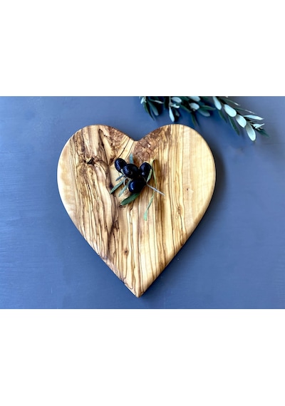 Zethome Zeytin Ağacı Ahşap Kalp Servis Tabağı 24 CM