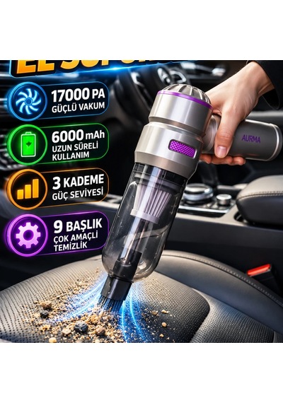 17000pa Kablosuz El Süpürgesi 6000mah Batarya, 3 Güç Seviyesi Ve 9 Başlık