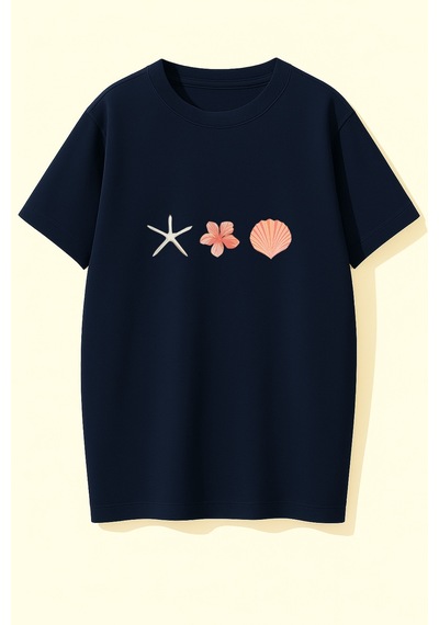 Uyguntarz Unisex İstiridye Kabuk Tasarım Basklı Tshirt Lacivert