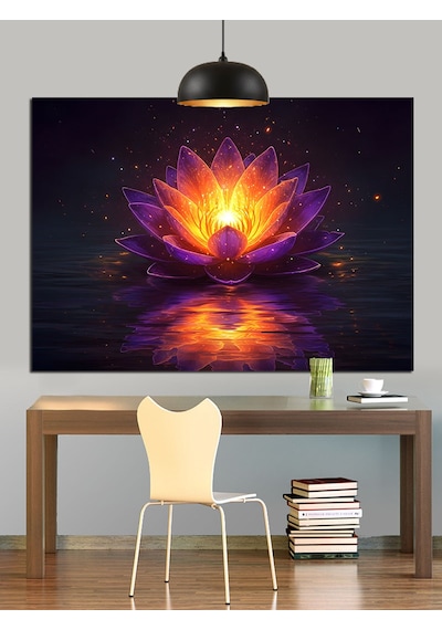 Parlayan Lotus Çiçeği Mandala Dekoratif Kanvas - Mdf Ahşap Tablo