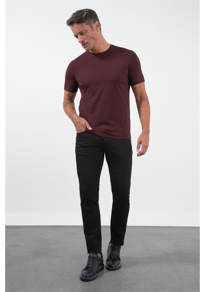 Bordo Bisiklet Yaka Kısa Kol Örme Standart Fit Esnek Tişört 1011260251 Vişne Çürüğü
