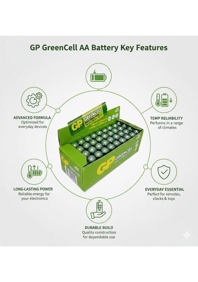 Batteries Gp15g Greencell R6p/1215/aa Kalem Pil, 1.5 Volt, 40'lı Kutu, Yeşil/sarı/beyaz