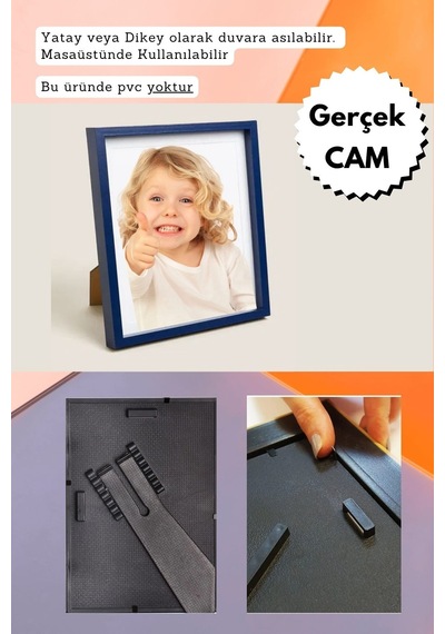 Lacivert-20mm Çerçeve Camlı 18x24 Cm Fotoğraf Resim Çerçevesi Ayaklı Veya Duvara Asma Yatay-dikey 23108095