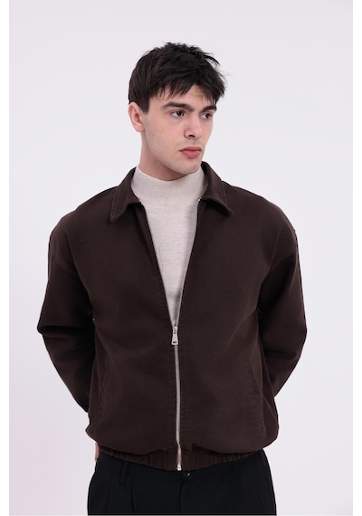 Erkek Gabardin Kumaş Fermuarlı Oversize Beli Lastikli Mevsimlik Ceket-265 Kiremit