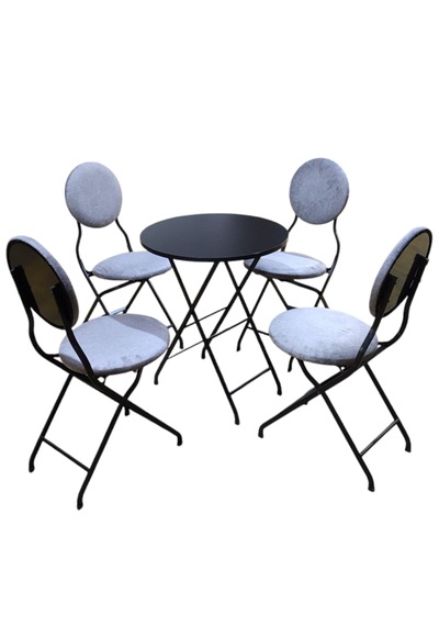 Gri Kumaş Metal Bahçe Takımı - 4 Sandalye + 1 Masa