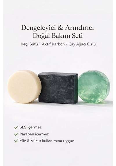 Doğal Sabun Seti 3 Lü Bakım Paketi Aktif Karbon /çay Ağacı /keçi Sütlü Keçi Sütü