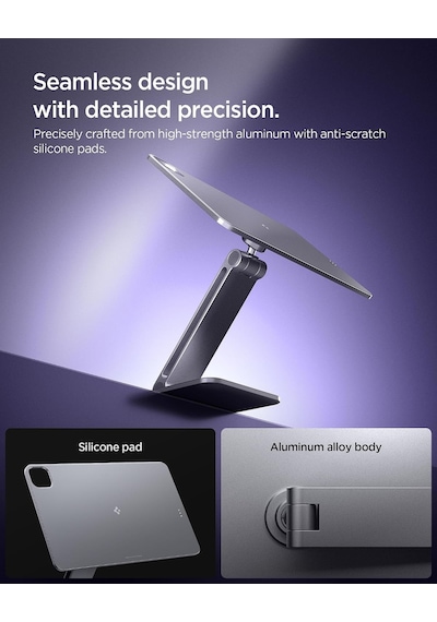 İpad Pro 11" 2025-2024 Magfit Manyetik Kablosuz Şarj Standı / 360 Dönebilen Ayarlanabilir Alüminyum Tablet Standı Kablo Dahil Değildir Gray - Amp09838