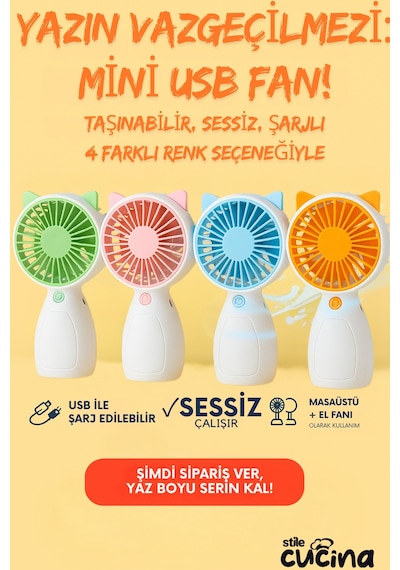Şarjlı Mini El Fanı Ve Masa Fanı Soğutucu Pervane Taşınabilir Usb Şarj Edilebilir.