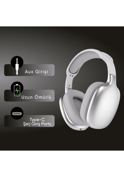Bass Kulak Üstü Bluetooth Kulaklık Güçlü Ses & Enc Beyaz