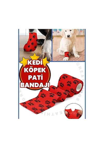 Bybars Octacare Kendinden Yapışkanlı Kedi Ve Köpek Pati Bandajı, Kırmızı, 7,5 Cm X 4,5 Metre, 2 Adet