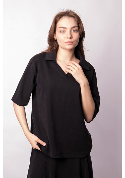 Kadın Yumşak Dokulu Esnek Kumaş V Yaka Yakalı Düşük Omuzlu Dirsek Boy Kollu Oversize Bluz-siyah Siyah Kadın Yumşak Dokulu Esnek Kumaş V Yaka Yakalı Düşük Omuzlu Dirsek Boy Kollu Oversize Bluz-siyah Siyah