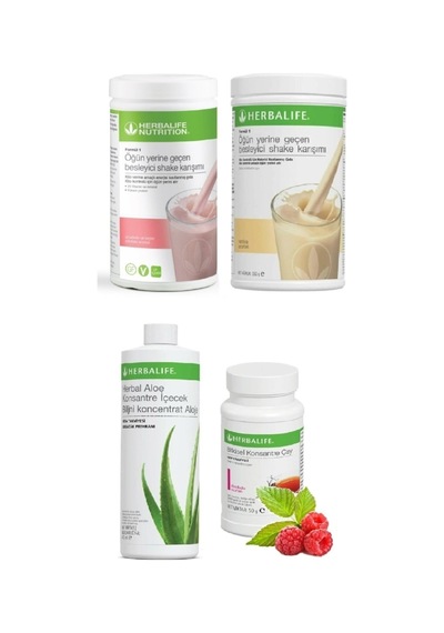 Herbalife 1 Ahududu Ve Beyaz Çikolotalı Shake +1 Fındıklı + 1 Aloe + 1 Ahududu 50gr Çay.