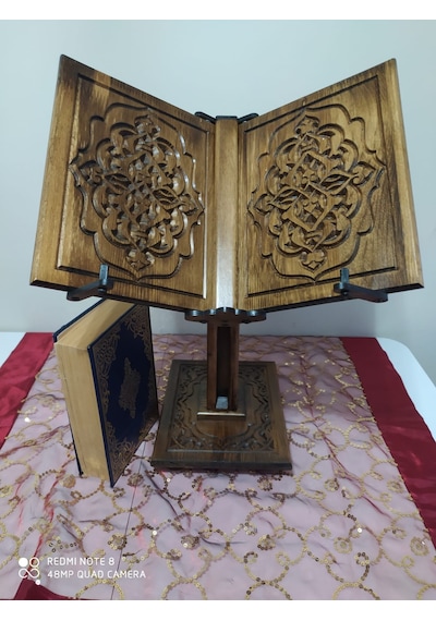 Asansörlü Ahşap Rahle - Selçuklu Motifli Rahle -Ahşap Yer Rahlesi