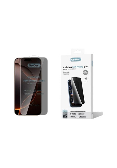 İphone 16 Pro Max Uyumlu Go Des Af Borderless Privacy Temperli Cam Ekran Koruyucu Siyah