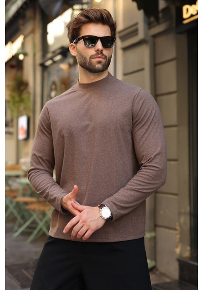 Madmext Kahverengi Yarım Balıkçı Yaka Slim Fit Erkek Sweatshirt E7202