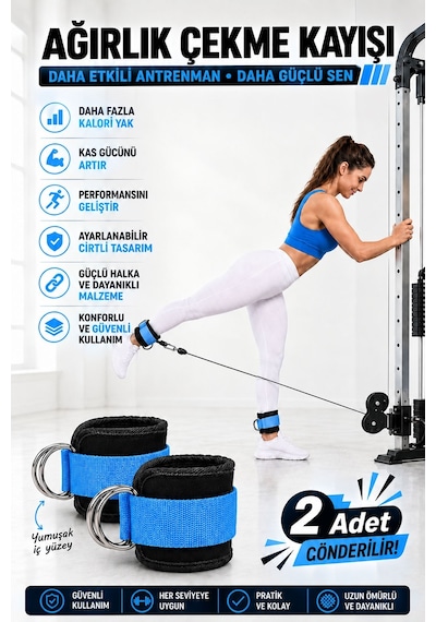 Spor Byfit Ayak Bilek Kayışı D-Ring Ağırlık Çekiş Aparatı - MAVİ mavi