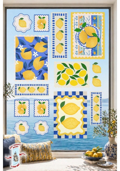Çift Taraflı Baskılı Bahar Temalı Limon Cam Sticker Seti Akdeniz Tarzı Zarif Ve Ferah Mutfak Dekor Dijital Baskı
