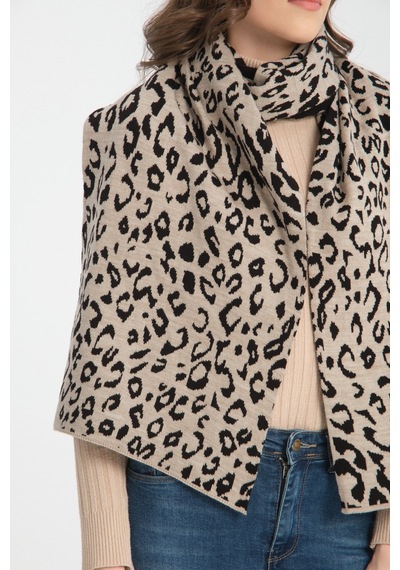 My Vintage Leopar Desenli Triko Örgü Atkı, Triko Atkı, Yumuşak Dokulu Atkı, Kadın Atkı, Atkı, Triko Örgülü Atkı Leopar