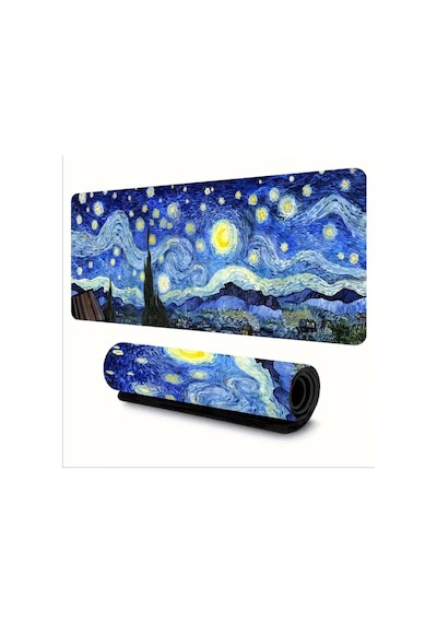 70x30 Cm Van Gogh Yıldızlı Gece Tasarımı Kaydırmaz Taban Speed Yüzey Oyuncu Mouse Pad Gaming
