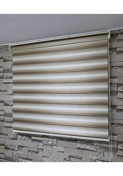 Krem Kahve Geçişli Zebra Perde(Etek Düz)
