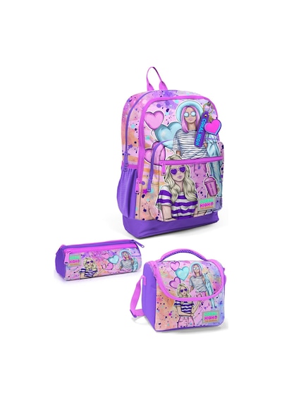 Coral High Kids Pembe Mor Fashion Girl Desenli 3 Lü Okul Çanta Seti Set0123755