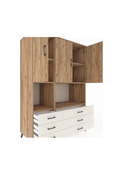 Kronos Dolap 6 Raflı 6 Çekmeceli 3 Kapaklı 132x59x195 Çam-çam... Çam