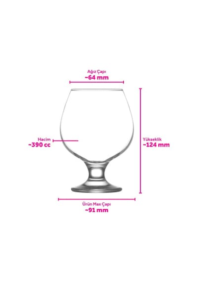 Lav Misket Cam Konyak Bardağı 6'lı 390 ml (Brendi Bardağı )
