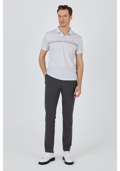 Kısa Kol Baskılı Pike Polo Yaka Cepsiz Slim Fit Tişört 1011250168 Gri