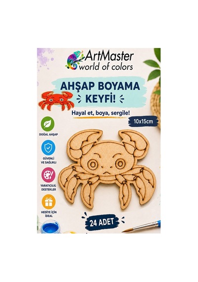 Ahşap Boyama Yengeç 24 Adet 10x15cm Boyama Deniz Figürü Etkinlik Çoçuk Gelişim Motor Beceri Kreş Anasınıfı