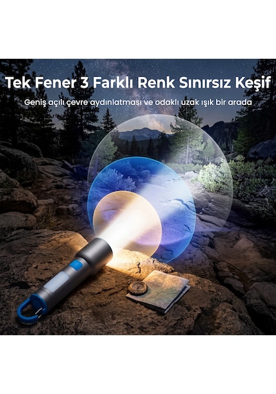 Bix Bx1010fl Beyaz-mavi-turuncu 10w 3 Renk 500 Lümen Zoom Özellikli 500 Metre Menzilli Led El Feneri Şarj Edilebilir Flashlight Gri
