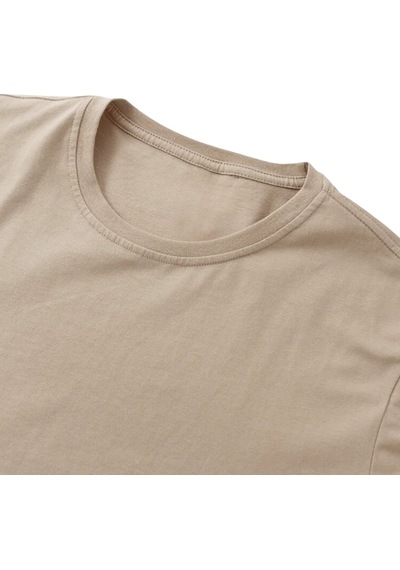 Ghassy Co. Unisex Normal Kesim Pamuklu Yumuşak Dokulu Bisiklet Yaka Basic Tişört Bej