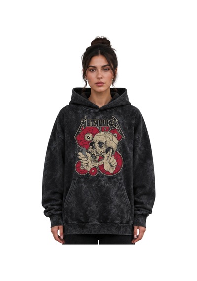 Sevbano Metallica Rock Metal Müzik Grubu Baskılı Unisex Oversize Yıkamalı Siyah