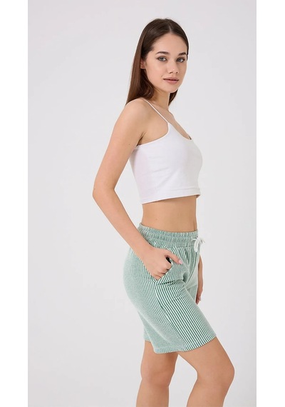 Thiffgymwear Yandan Cepli Beli Bağcıklı Su Yolu Kadın Çizgili Şort Yeşil