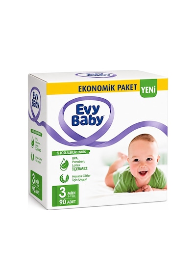 Evy Baby Bebek Bezi 3 Beden 5-9 Kg Midi 90 Adet 3 Numara