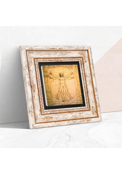 Ayrex Vinci Vitruvius Adamı Taş Duvar Tablosu - Çerçeveli Taş Tablo - Dekoratif Duvar Sanatı - Modern Ev Ve Ofis D