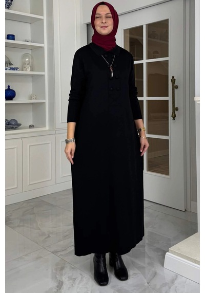 Rabia Şamlı Laçin Triko Elbise Siyah Normal