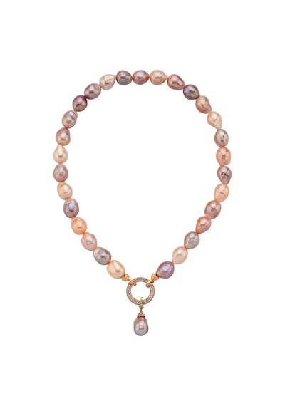 10,5 Mm Halka Kilitli Multicolor Barok Doğal İnci Kolye Rose