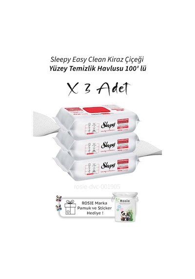 Sleepy Easy Clean Kiraz Çiçeği Yüzey Temizlik Havlusu 100' Lü X3 Tekli