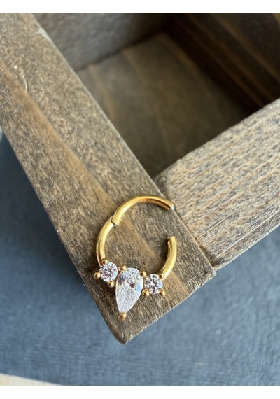 %100 316 L Cerrahi Çelik Markiz Badem Zirkon Taşlı Kilitli Halka Piercing Altın