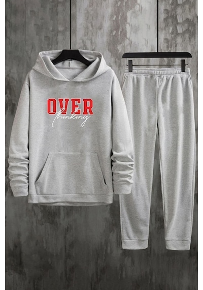 Uyguntarz Unisex Over Thinking Baskılı Eşofman Takımı Gri