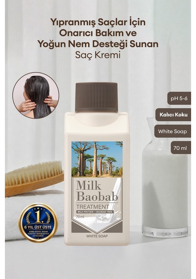 Yıpranmış Saçı Onaran Nemlendirici Saç Kremi Mılk Baobab Original Treatment White Soap 70ml