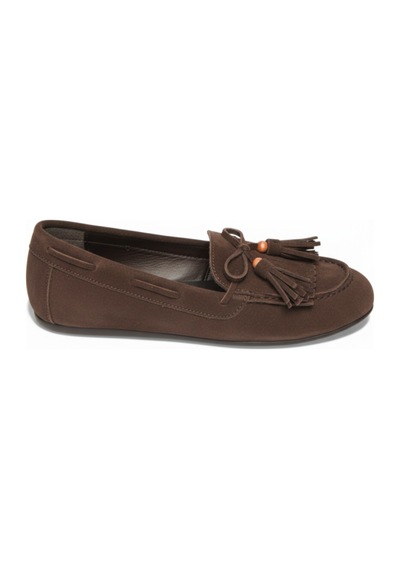 Fox Shoes Y996271002 Kahverengi Süet Püskül Detaylı Kadın Babet Kahverengi