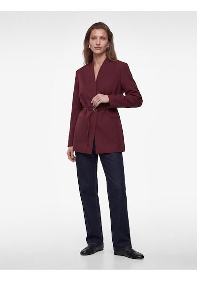 Koton Kemerli Kruvaze Yaka Uzun Kollu Blazer Ceket Bordo 7wak50012pw