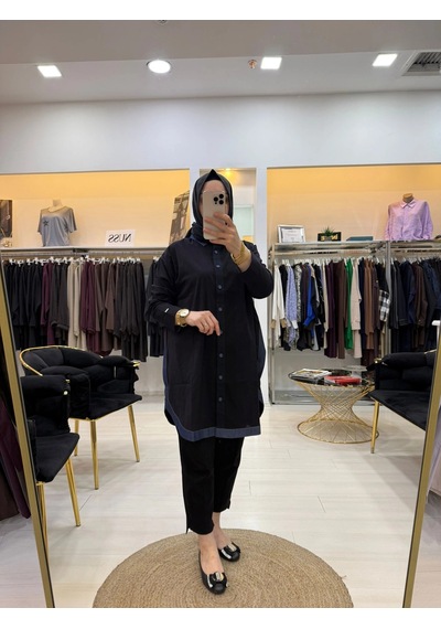 İnvee Gölge Kisa Gömlek Siyah 7219