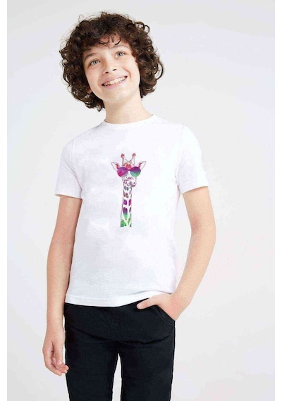 Tshirthane Watercolor Giraffe Baskılı Unisex Çocuk Beyaz T-Shirt (534793470)