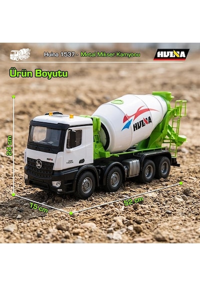 Huına 1537 1/14 12ch Profesyonel Rc Uzaktan Kumandalı İş Makinesi Metal Beton Mikser Çimento Kamyonu İnşaat Aracı Mixer Truck - Sesli Ve Işıklı