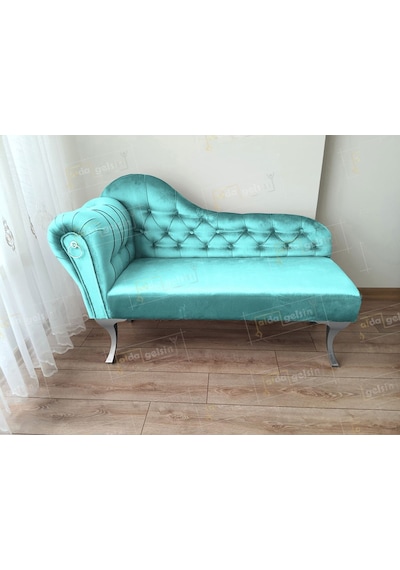 Dekoratif Bihter Koltuk Josefin Puf 130 Cm Gümüş Ayak Turkuaz
