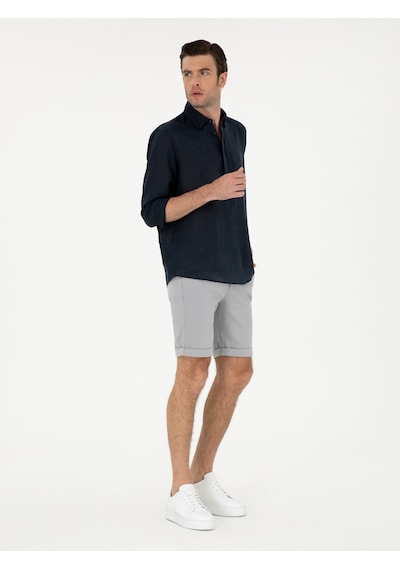 Cacharel Gri Regular Fit Beli Bağcıklı Şort