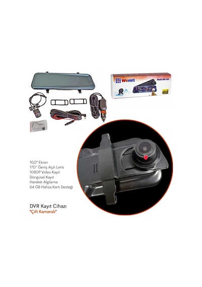 NYF Wevolt DVR Kayıt Cihazı 10 inç Dikiz Ayna Ekranlı Çift Kamera