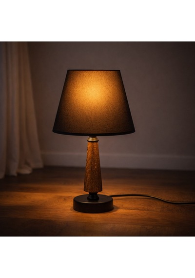 Lighting Metal Ayaklı Ahşap Abajur - Siyah Çok Renkli